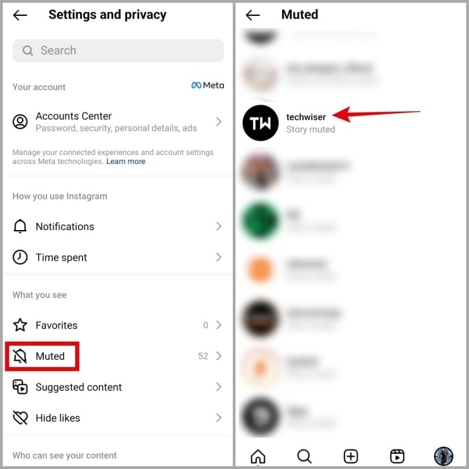 Ver cuentas apagadas en la aplicación Instagram