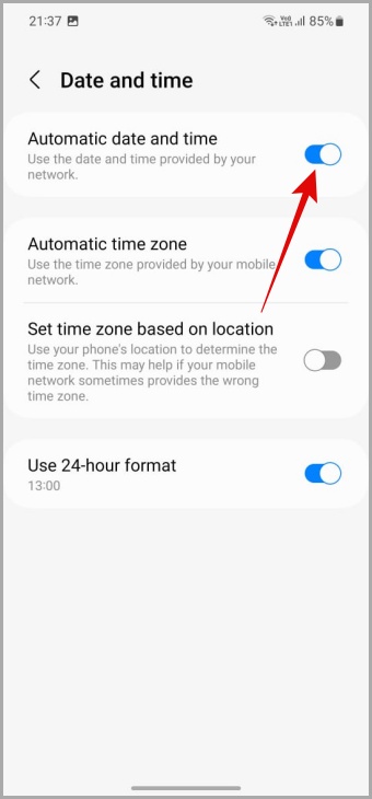 Fecha y hora automáticas en el teléfono Samsung Galaxy