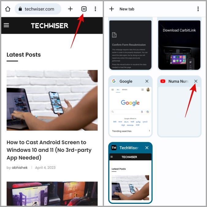 Cerrar pestañas en Chrome para Android