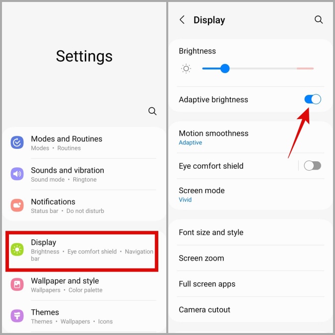 Desactivar el brillo adaptativo en el teléfono Samsung Galaxy
