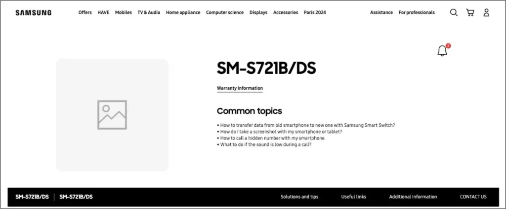 Página de apoyo oficial de Samsung Galaxy S24 FE