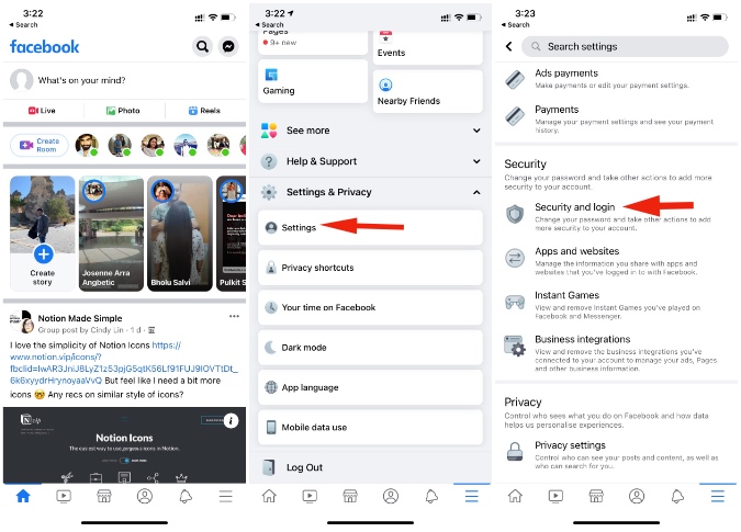 Configuración de seguridad en la aplicación Facebook
