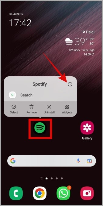 Abra la información de la aplicación Spotify en el teléfono Android