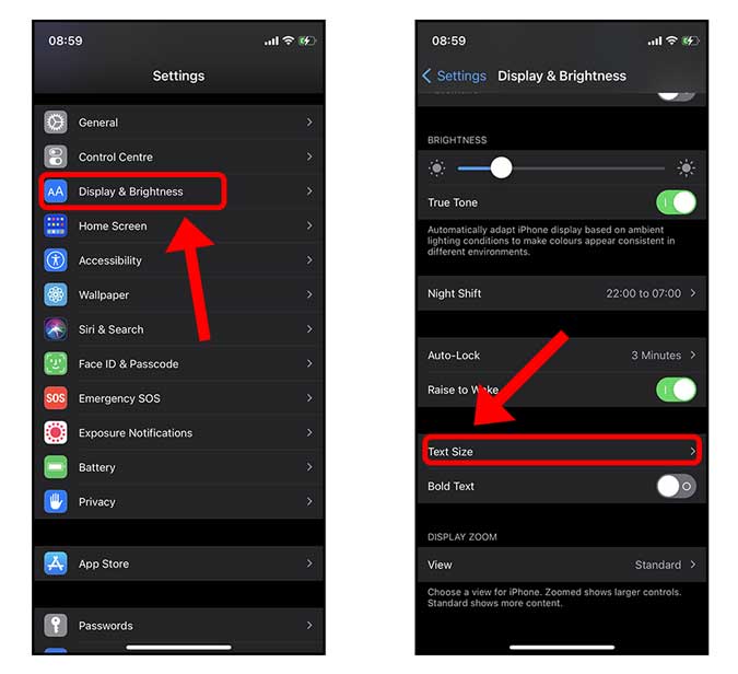 Configuración del tamaño de texto en iPhone