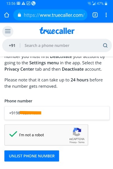 Truecaller Página no lista