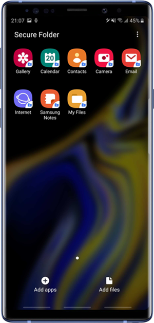 Teléfono Samsung que muestra una carpeta segura 