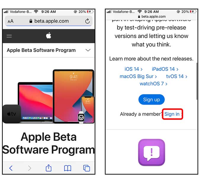 Inicie sesión en el sitio web con su ID de Apple