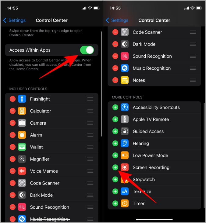 Agregar grabadora de pantalla al centro de control
