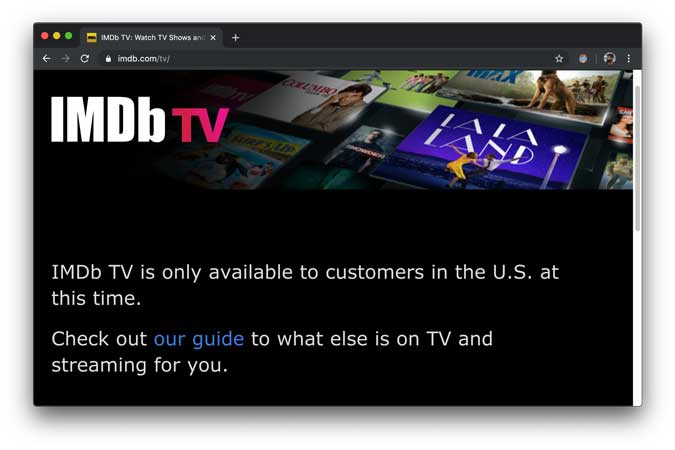 IMDB TV no disponible fuera de los Estados Unidos