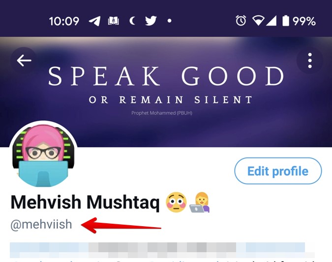 Nombre de usuario de Twitter en el móvil