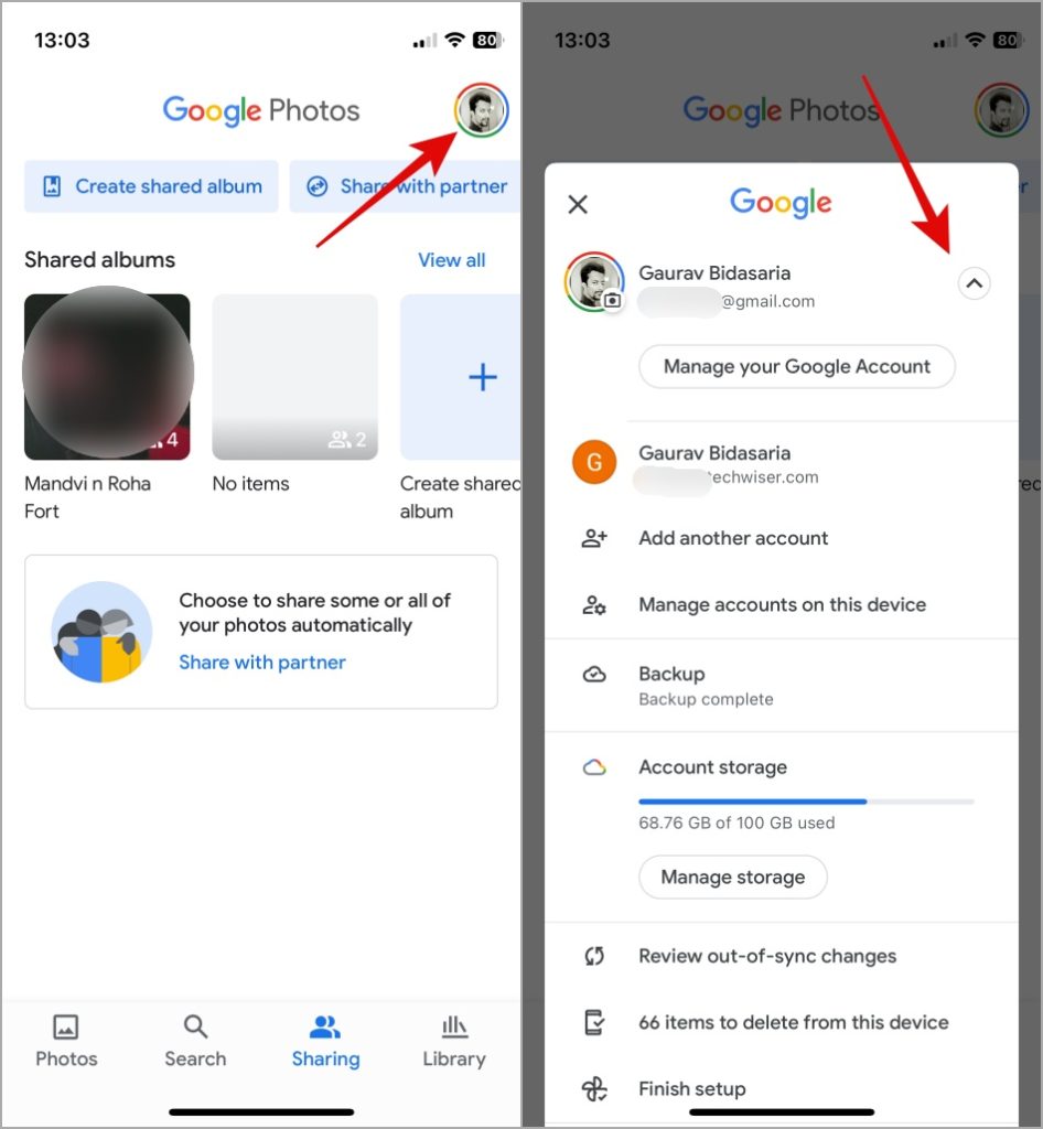 Elija la cuenta de Google en Google Photos