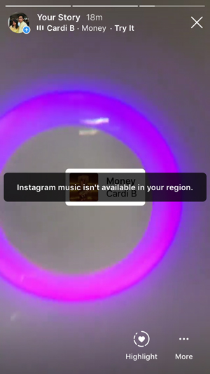 Instagram Music no está disponible en su región, no disponible