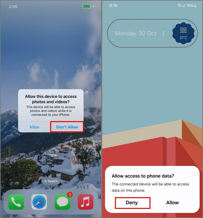 Negación de la solicitud de acceso a datos en iPhone y Android