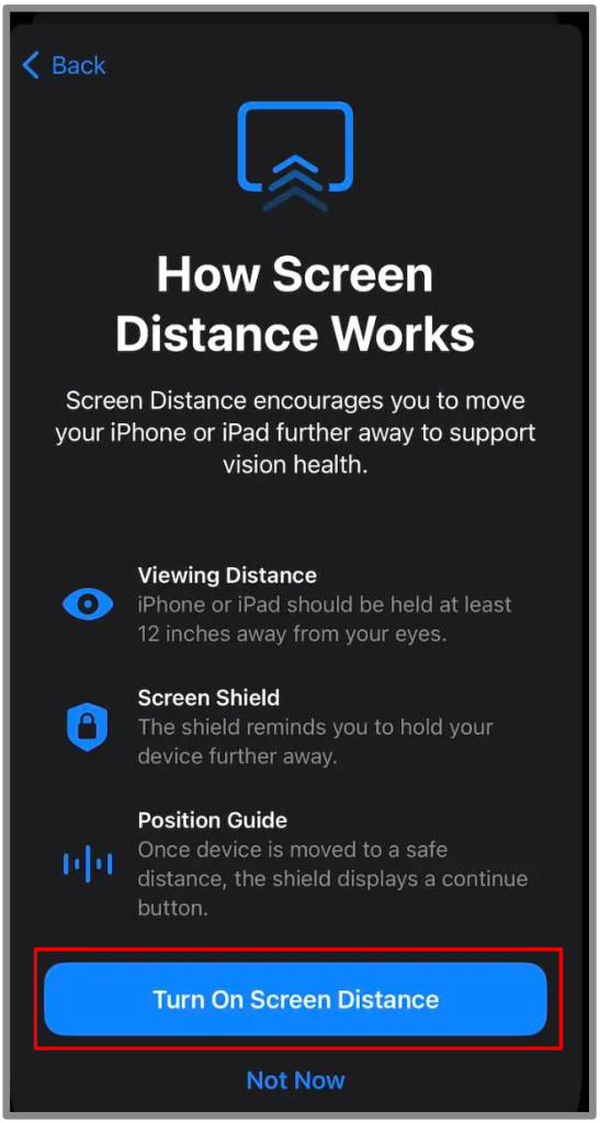 Distancia de pantalla en iOS17 4