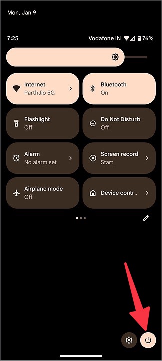 Seleccione el botón de encendido en Android