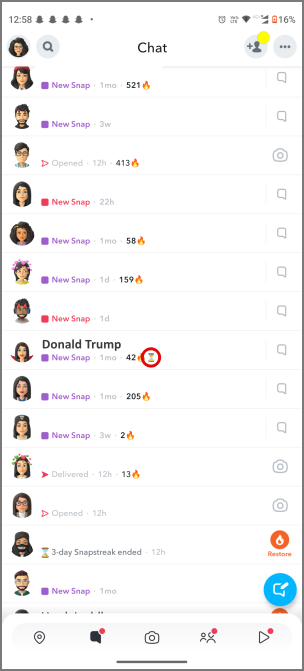 Icono de temporizador en las rayas de Snapchat