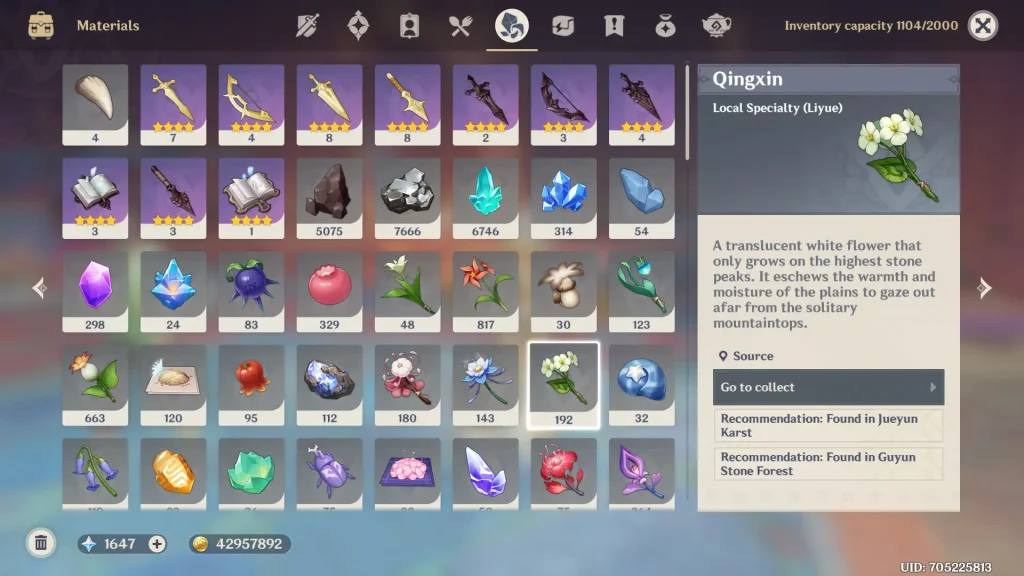 Genshin Impact Shenhe Materials