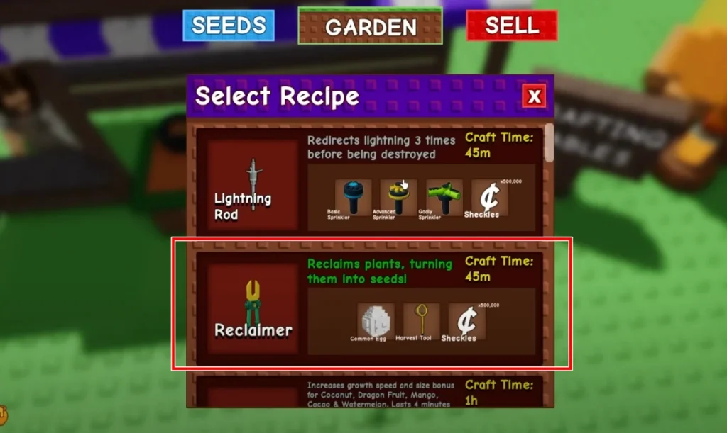 Reclamador en Grow A Garden